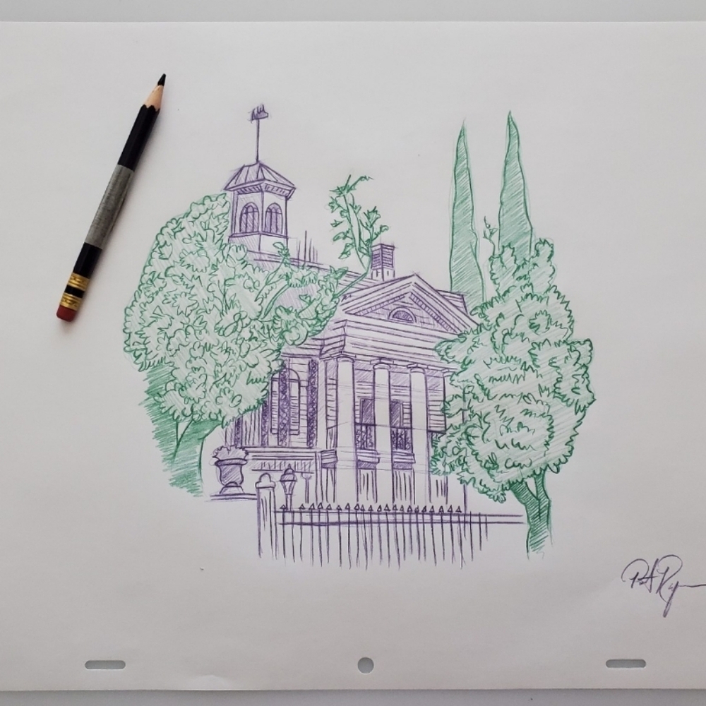 Disneyland Haunted Mansion New Orleans Square Drawing/Sketch Signed Art